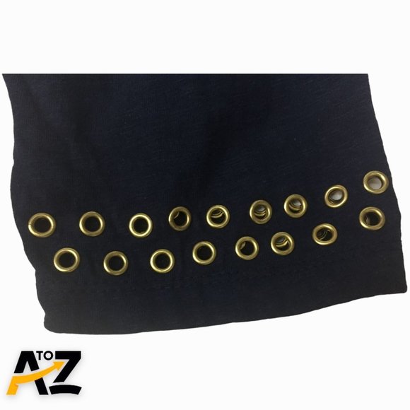 Vintage JM Collection Womens Top Size L Blue 3/4 Sleeves Pullover Metal Rings On - Picture 3 of 8